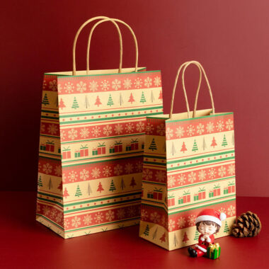 Eco Christmas candy handle kraft gift paper bags
