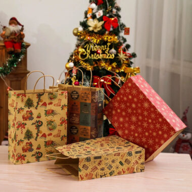 Eco Christmas candy handle kraft gift paper bags