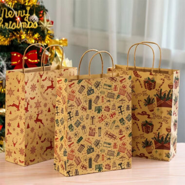 Eco Christmas candy handle kraft gift paper bags
