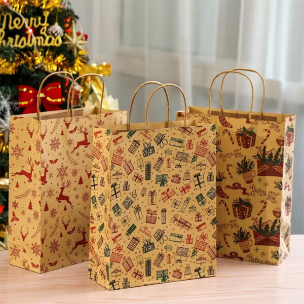 Eco Christmas candy handle kraft gift paper bags