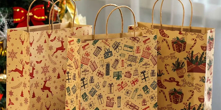 Eco Christmas candy handle kraft gift paper bags