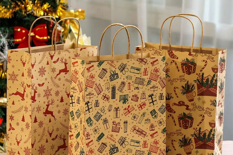 Christmas Candy Handle Kraft Gift Paper Bags (8) Eco Christmas candy handle kraft gift paper bags
