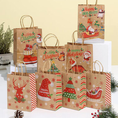 Printed Christmas handle kraft gift paper bags