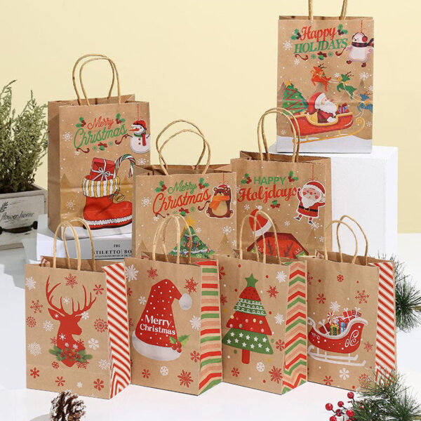Printed Christmas handle kraft gift paper bags
