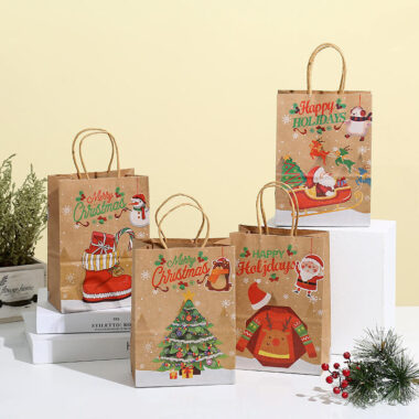 Printed Christmas handle kraft gift paper bags
