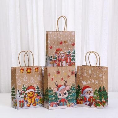 Printed Christmas handle kraft gift paper bags