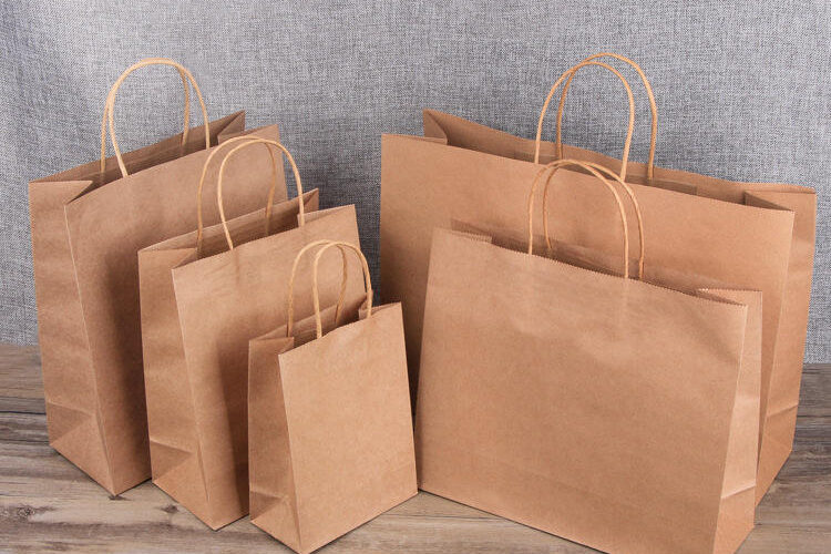 Custom Logo Grocery Handle Kraft Paper Bags (4) Wholesale custom logo printed grocery handle kraft paper bags