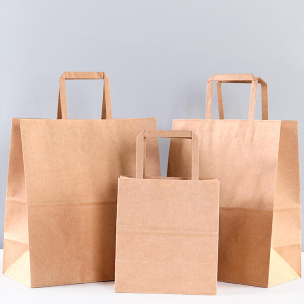Custom thick handle kraft paper bags for retail and takeaway