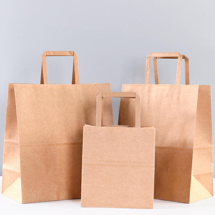 Custom thick handle kraft paper bags for retail and takeaway