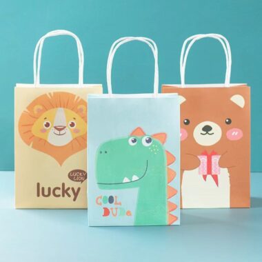 Custom cute cartoon kraft paper bags for retail and gift packaging