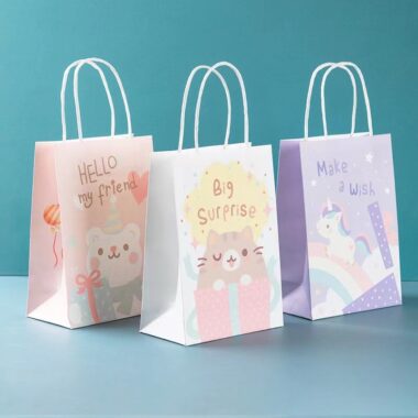 Custom cute cartoon kraft paper bags for retail and gift packaging