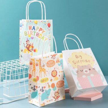 Custom cute cartoon kraft paper bags for retail and gift packaging