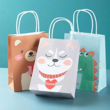 Custom cute cartoon kraft paper bags for retail and gift packaging