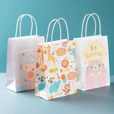 Custom cute cartoon kraft paper bags for retail and gift packaging