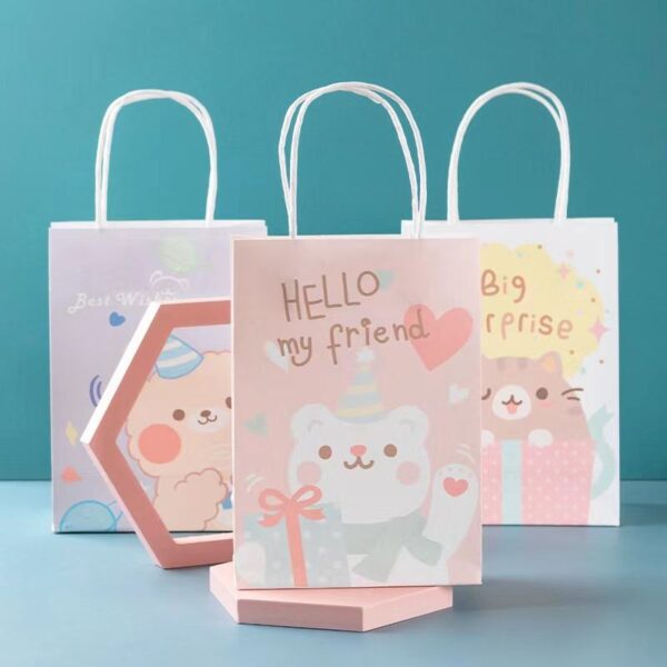 Custom cute cartoon kraft paper bags for retail and gift packaging