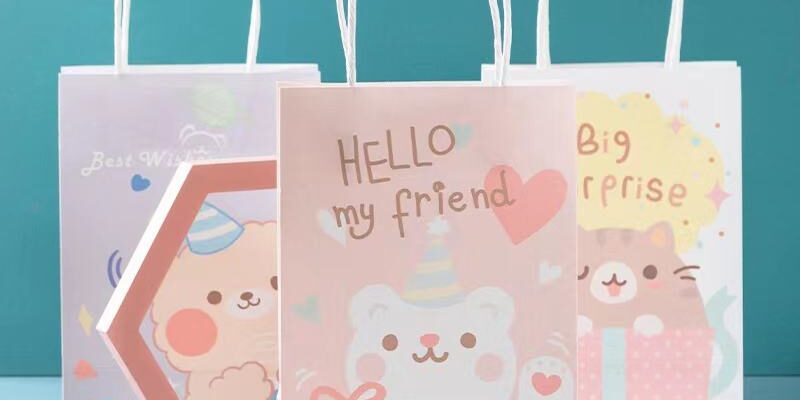 Custom cute cartoon kraft paper bags for retail and gift packaging