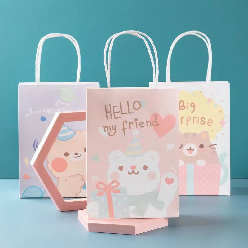 Custom cute cartoon kraft paper bags for retail and gift packaging