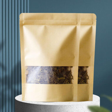 Eco brown white zipper paper pouches with window for food packaging