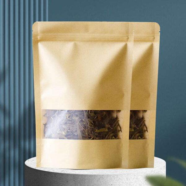 Eco brown white zipper paper pouches with window for food packaging