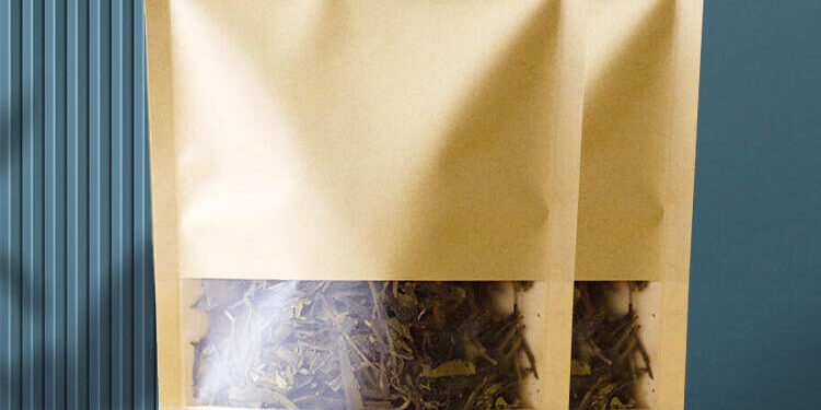 Eco brown white zipper paper pouches with window for food packaging