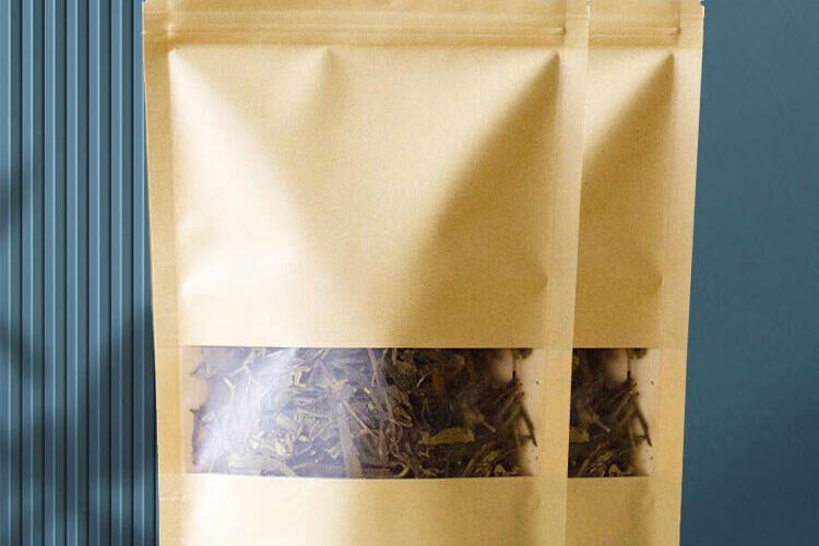 Eco Brown and White Zipper Paper Pouches with Window (1) Eco brown white zipper paper pouches with window for food packaging