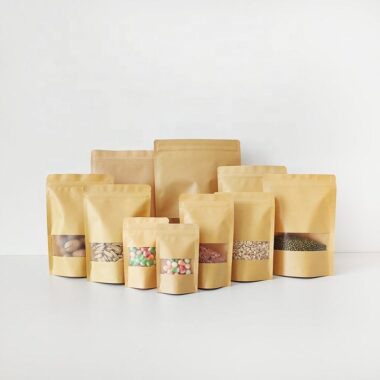 Eco brown white zipper paper pouches with window for food packaging