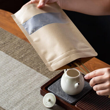 Eco brown white zipper paper pouches with window for food packaging