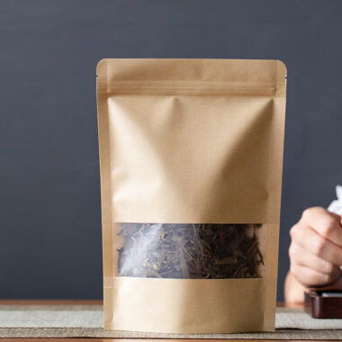 Eco brown white zipper paper pouches with window for food packaging