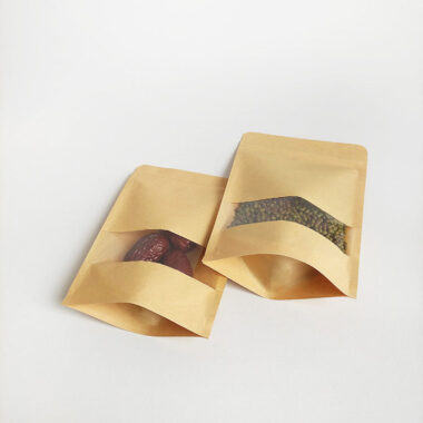 Recyclable zipper kraft paper pouches with clear window