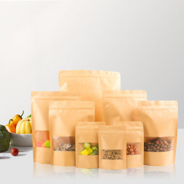 Recyclable zipper kraft paper pouches with clear window