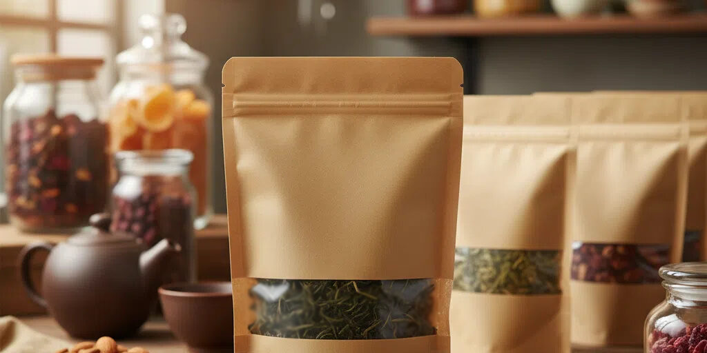 Recyclable zipper kraft paper pouches with clear window