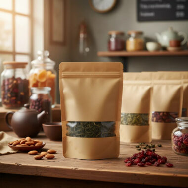 Recyclable zipper kraft paper pouches with clear window