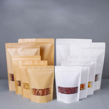 Kraft paper pouches with window for tea nut food packaging
