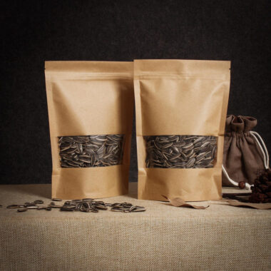 Recyclable zipper kraft paper pouches with clear window