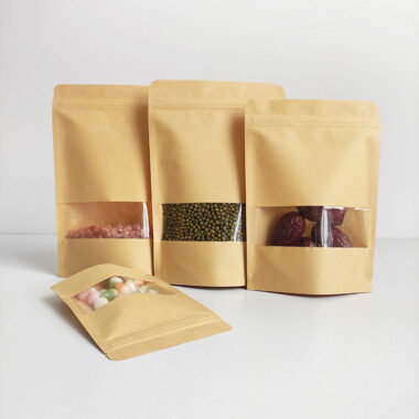 Recyclable zipper kraft paper pouches with clear window