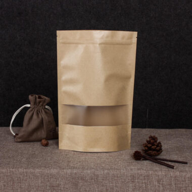 Recyclable zipper kraft paper pouches with clear window