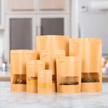 Recyclable zipper kraft paper pouches with clear window
