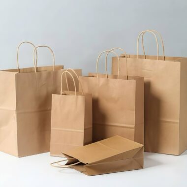 Recyclable eco handle kraft paper bags for retail and takeaway