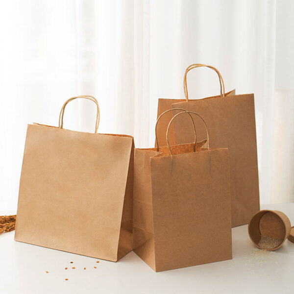 Recyclable eco handle kraft paper bags for retail and takeaway