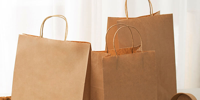 Recyclable eco handle kraft paper bags for retail and takeaway