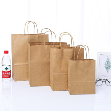 Recyclable eco handle kraft paper bags for retail and takeaway