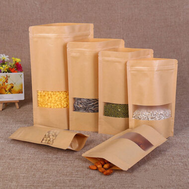 Resealable eco kraft paper pouches with window for tea food