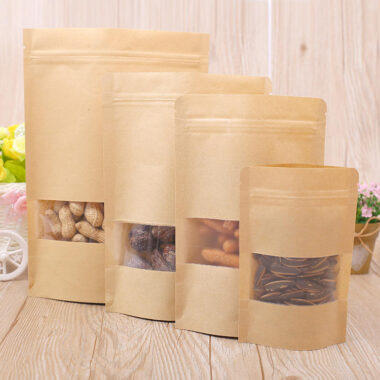 Resealable eco kraft paper pouches with window for tea food