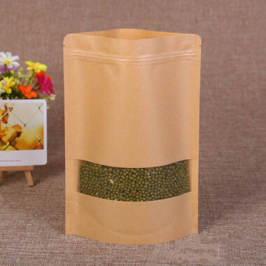 Resealable eco kraft paper pouches with window for tea food