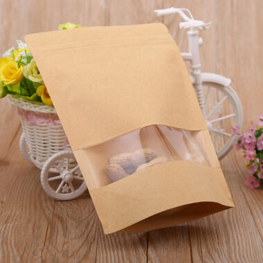 Resealable eco kraft paper pouches with window for tea food