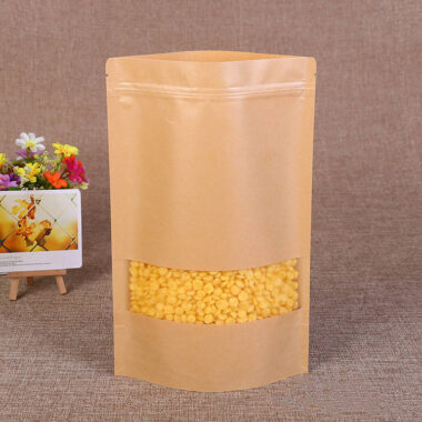 Resealable eco kraft paper pouches with window for tea food