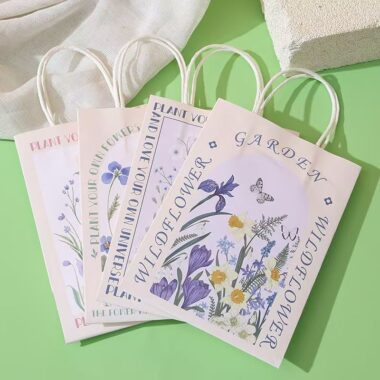 Premium floral kraft gift paper bags with elegant flower design