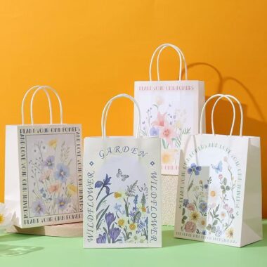 Premium floral kraft gift paper bags with elegant flower design