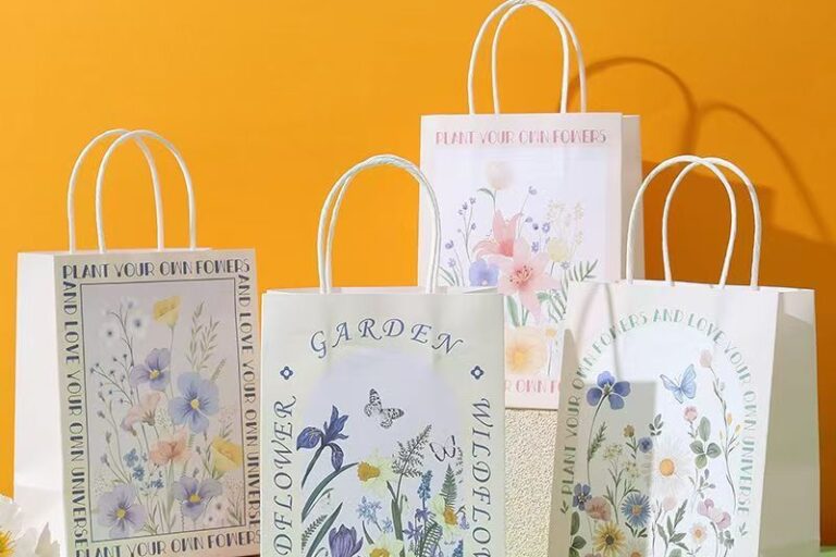 Elegant Floral Kraft Gift Paper Bags (3) Premium floral kraft gift paper bags with elegant flower design