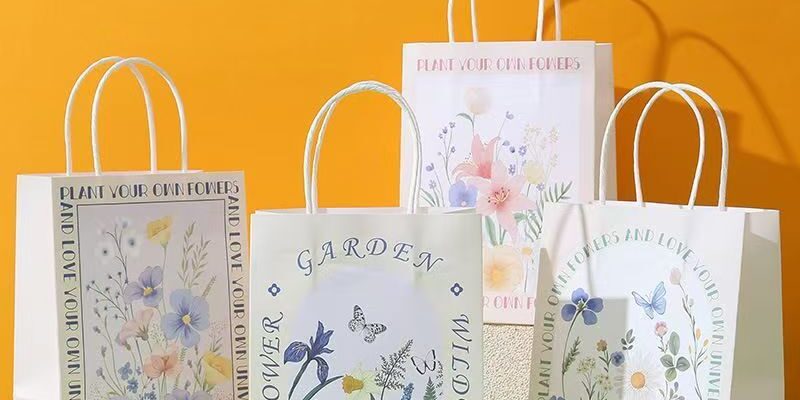 Premium floral kraft gift paper bags with elegant flower design